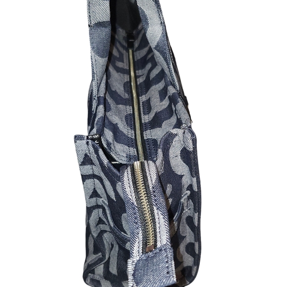 Marc Jacobs Womens The Monogram Denim Large Shoulder Tote Bag Purse Blue Gray - Picture 2 of 12